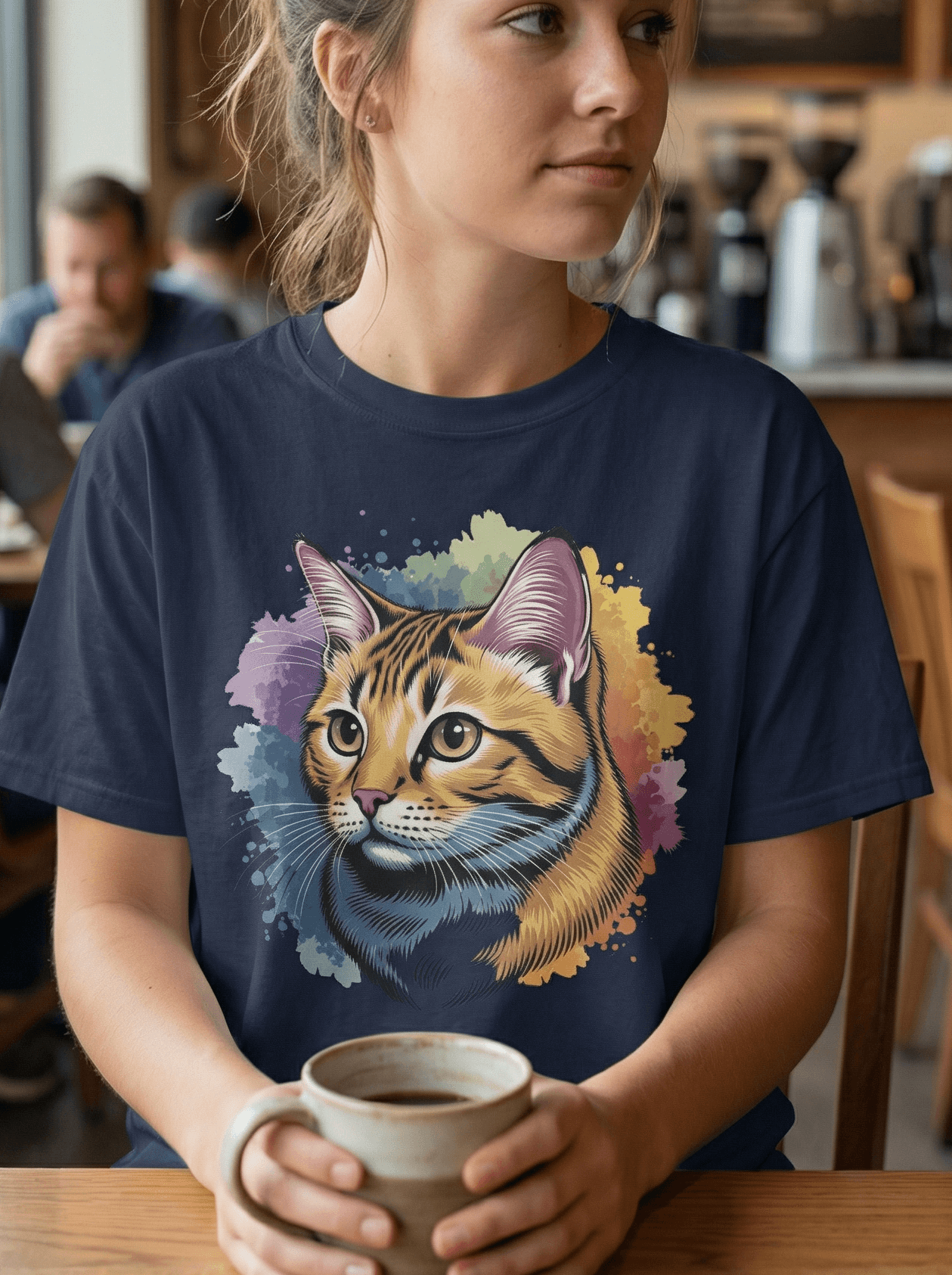 Watercolor Cat Portrait Unisex Cotton T-Shirt