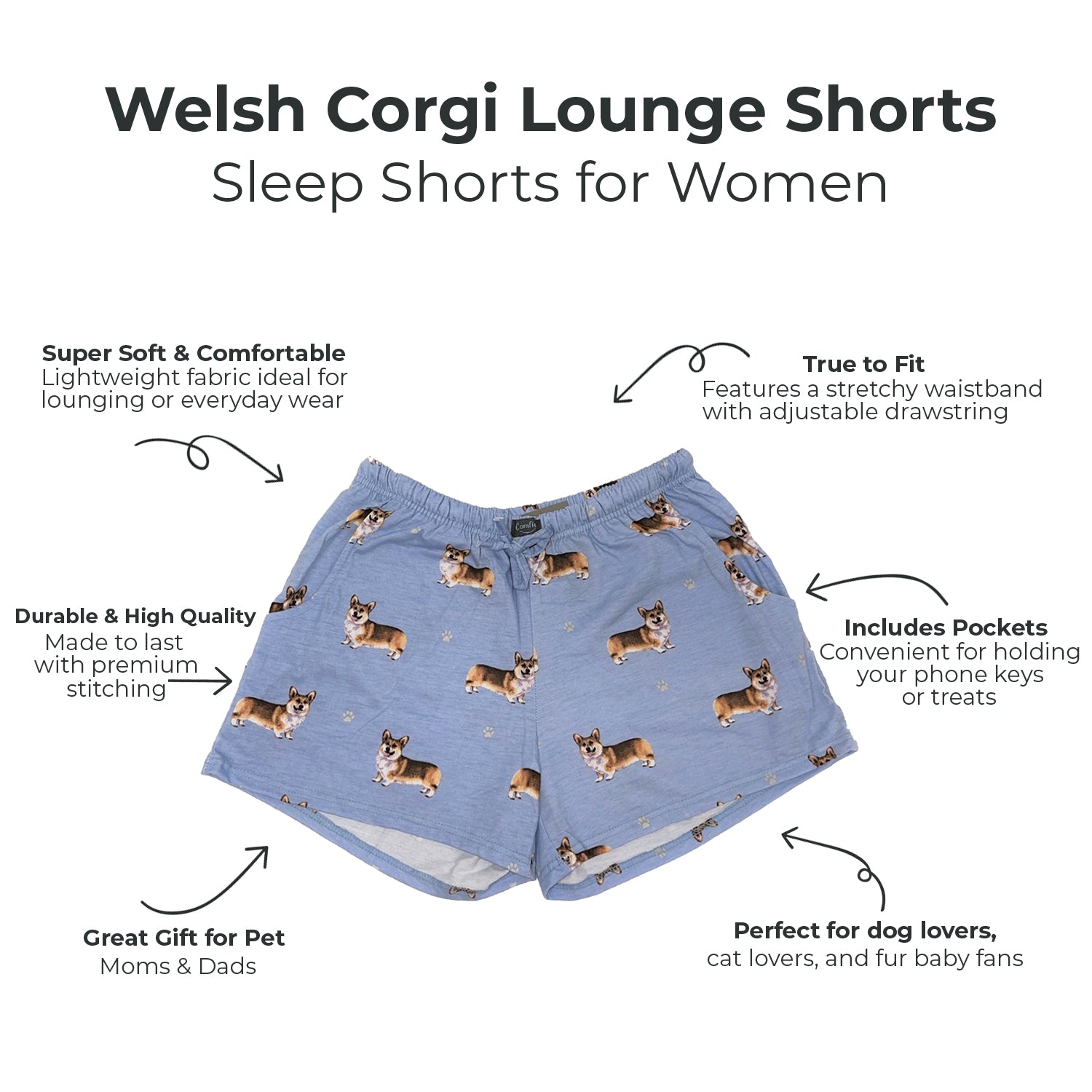 Cute Welsh Corgi Print Womens Lounge Shorts