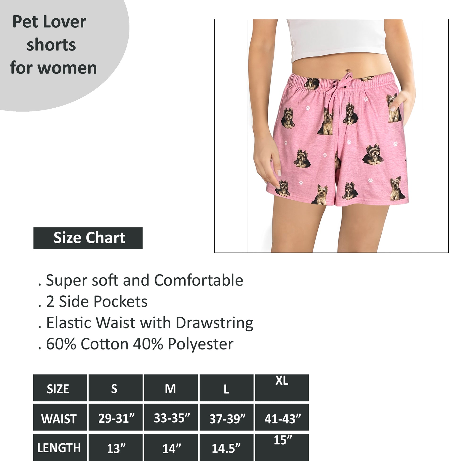 Yorkie Dog Print Womens Soft Lounge Shorts