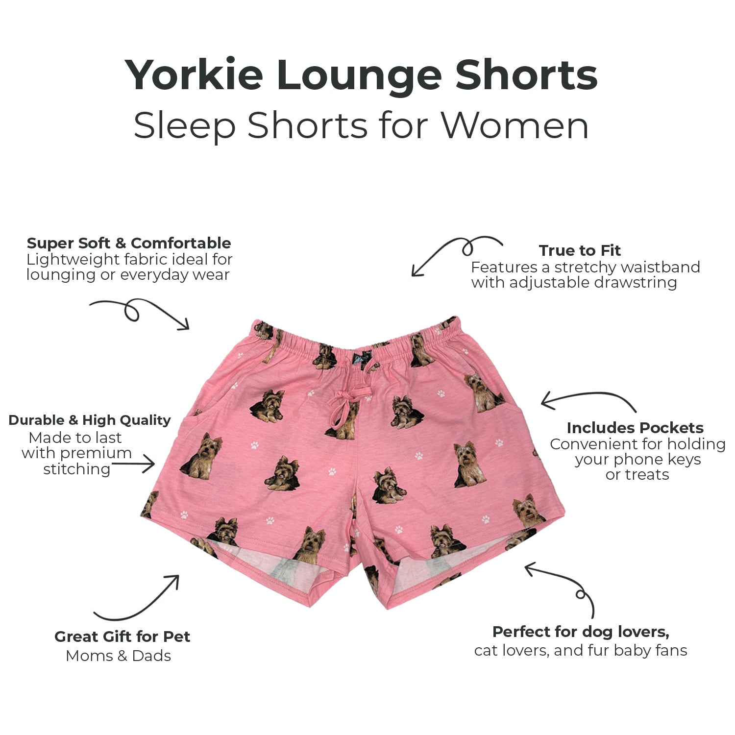 Yorkie Dog Print Womens Soft Lounge Shorts