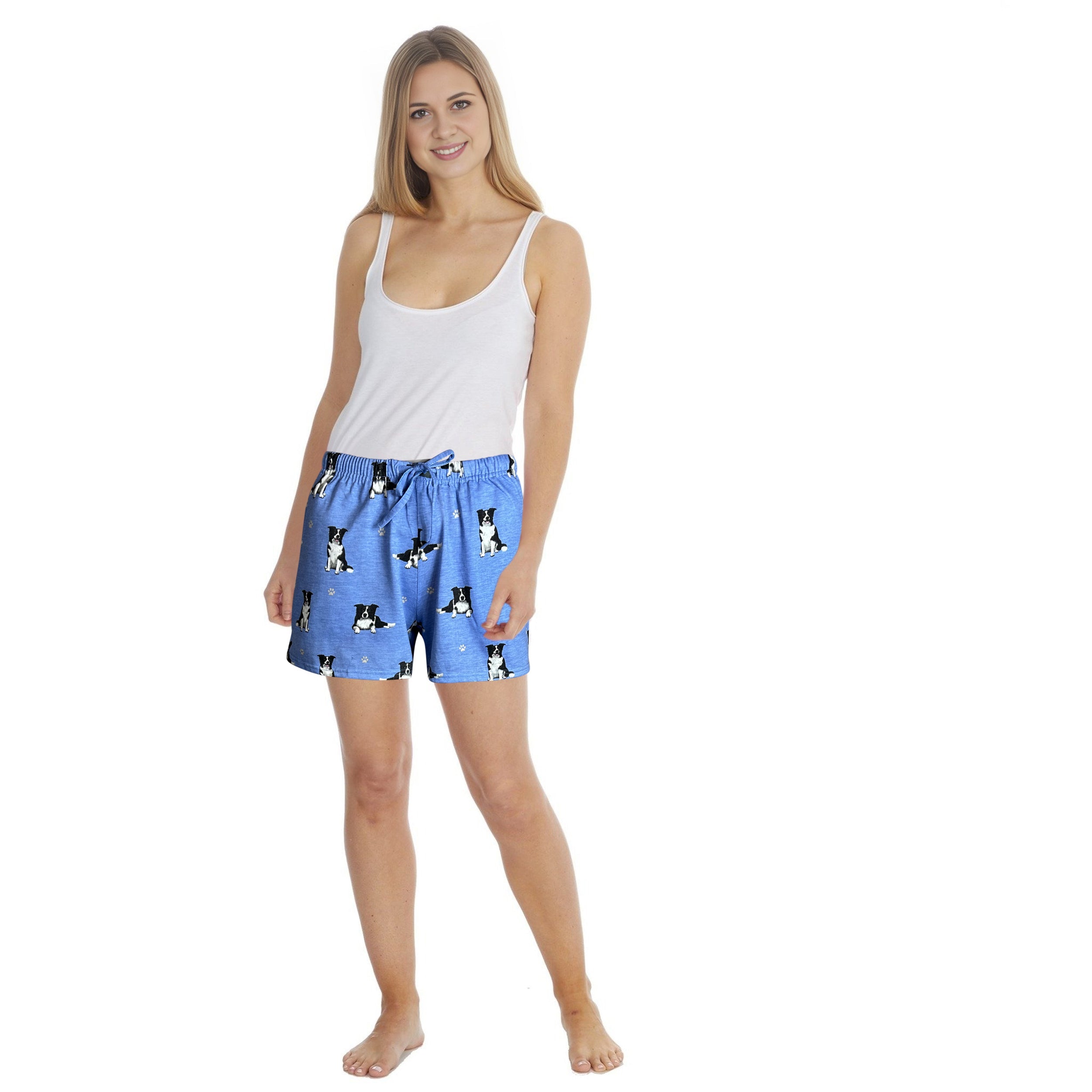 Border Collie Womens Dog Print Lounge Shorts