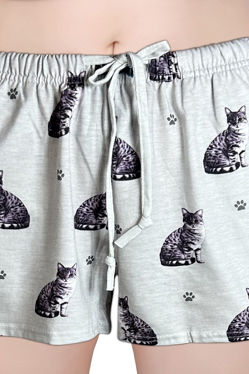 Tabby Cat Womens Lounge Shorts - Comfy Cat Print Summer Shorts