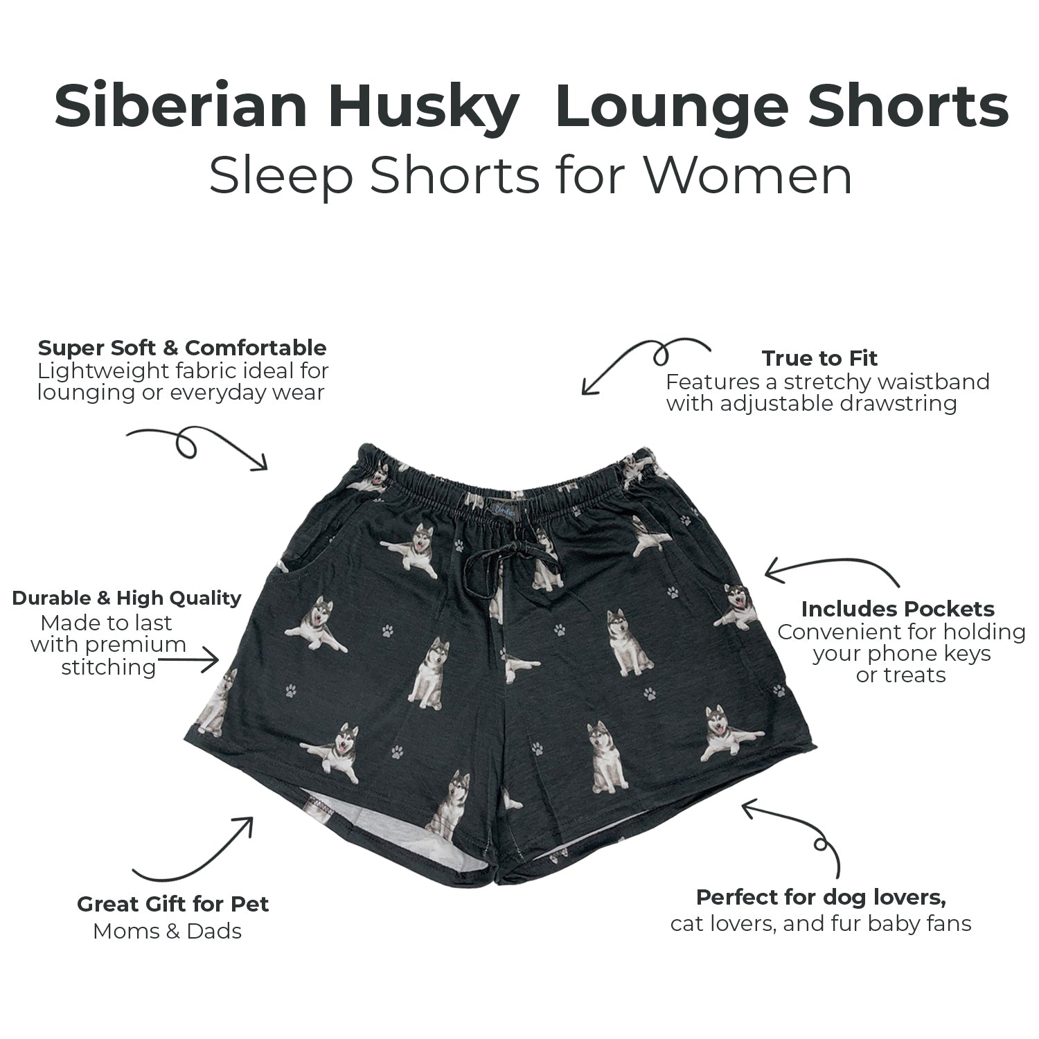 Dog Print Womens Lounge Shorts - Breathable Soft Summer Shorts