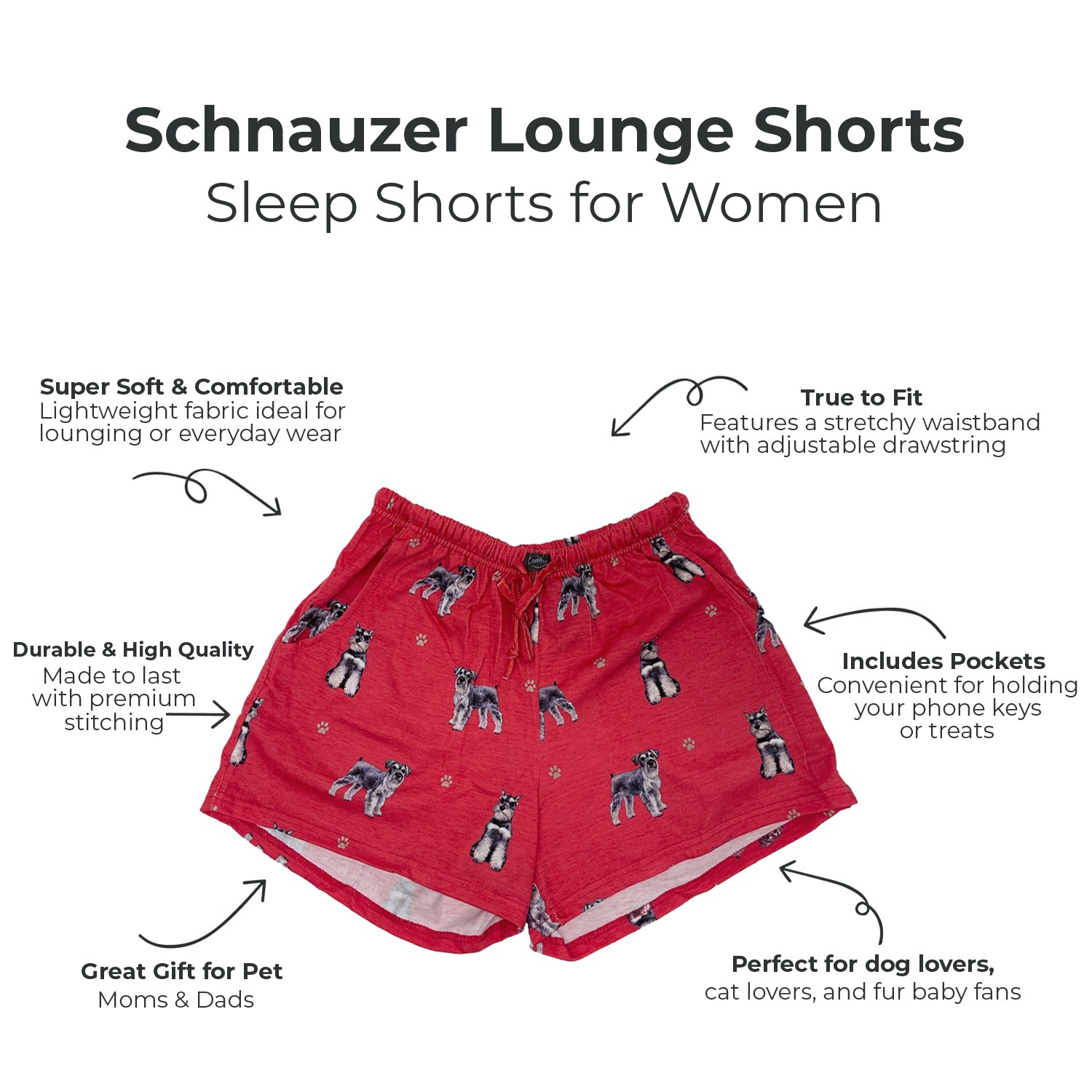 Schnauzer Print Womens Lounge Shorts - Lightweight Pet Lover Gift