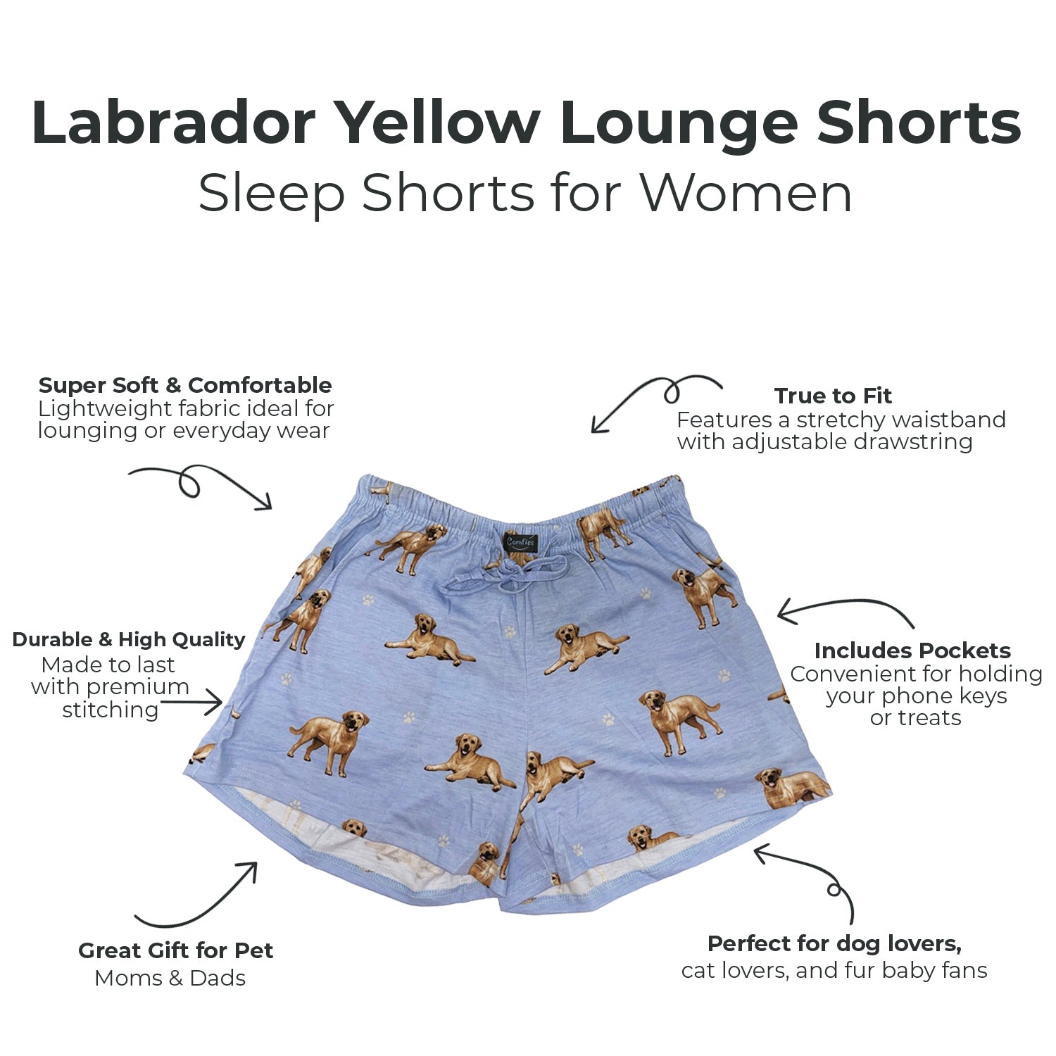 Labrador Yellow Womens Lounge Shorts - Comfy Dog Print Pet Lover Gift