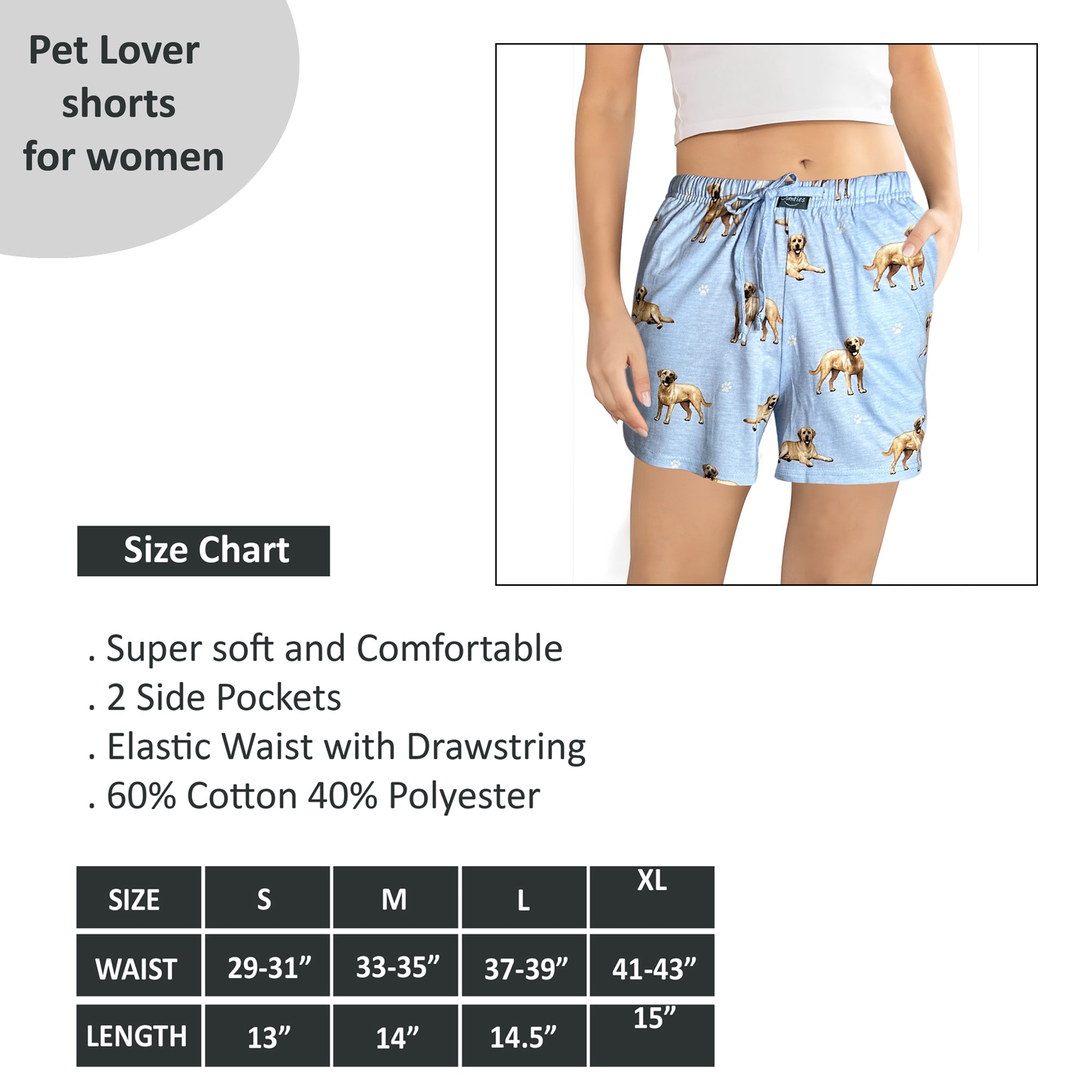 Labrador Yellow Womens Lounge Shorts - Comfy Dog Print Pet Lover Gift