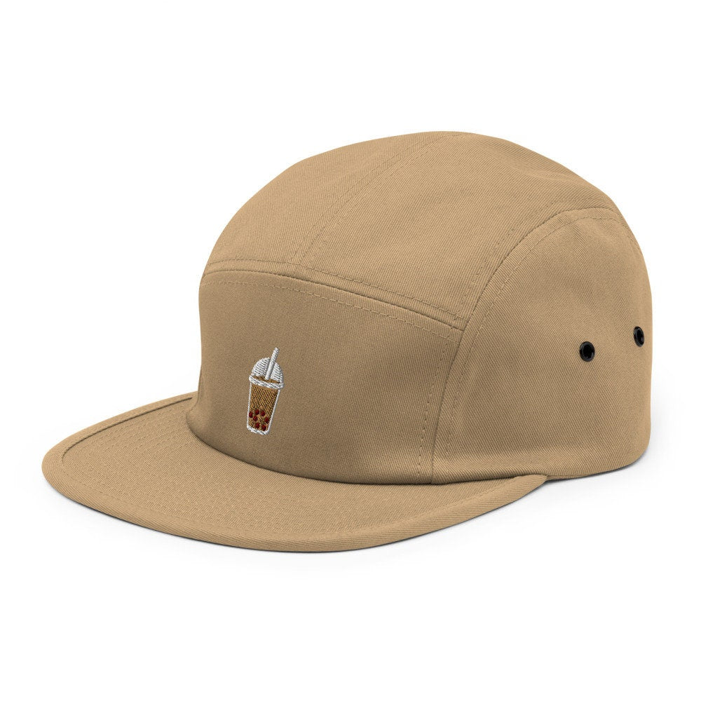 Boba Milk Tea Drink Embroidered Five Panel Cap, Hat Gift