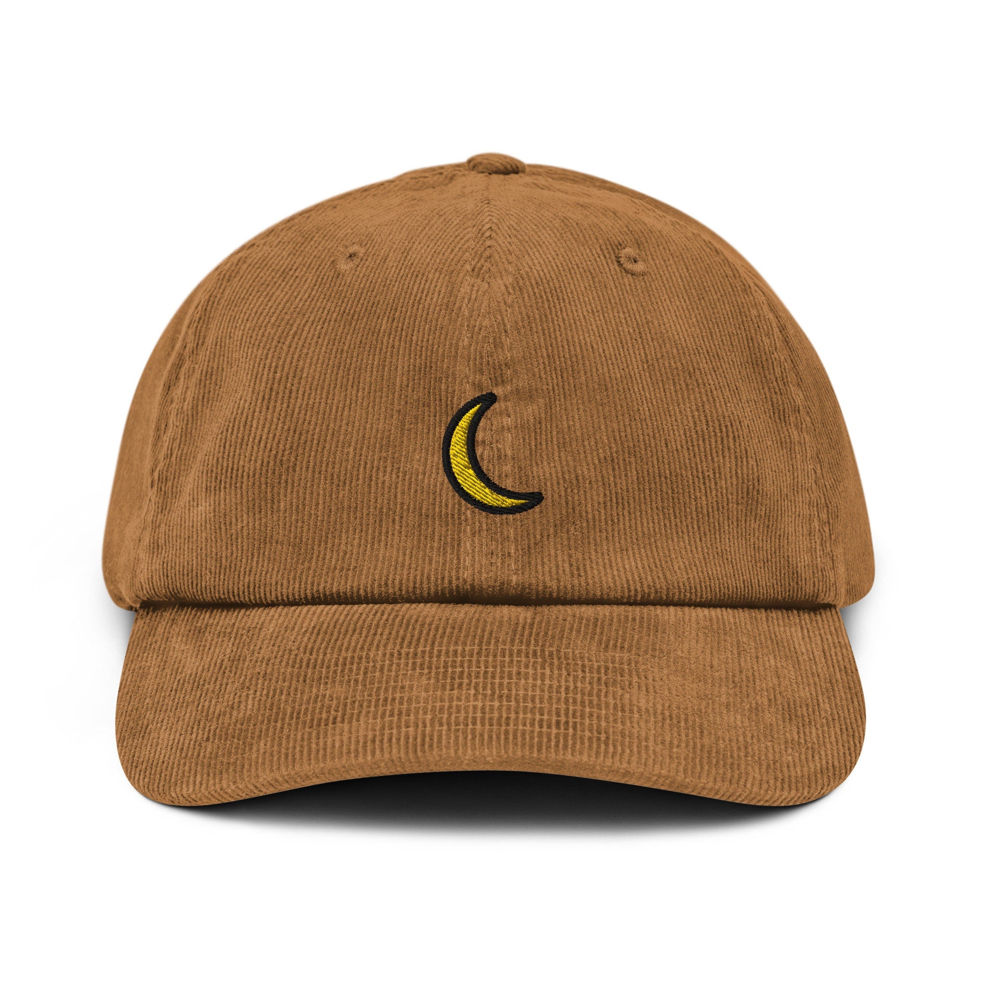 Crescent Moon Corduroy Hat, Handmade Embroidered Corduroy Dad Cap - Multiple Colors