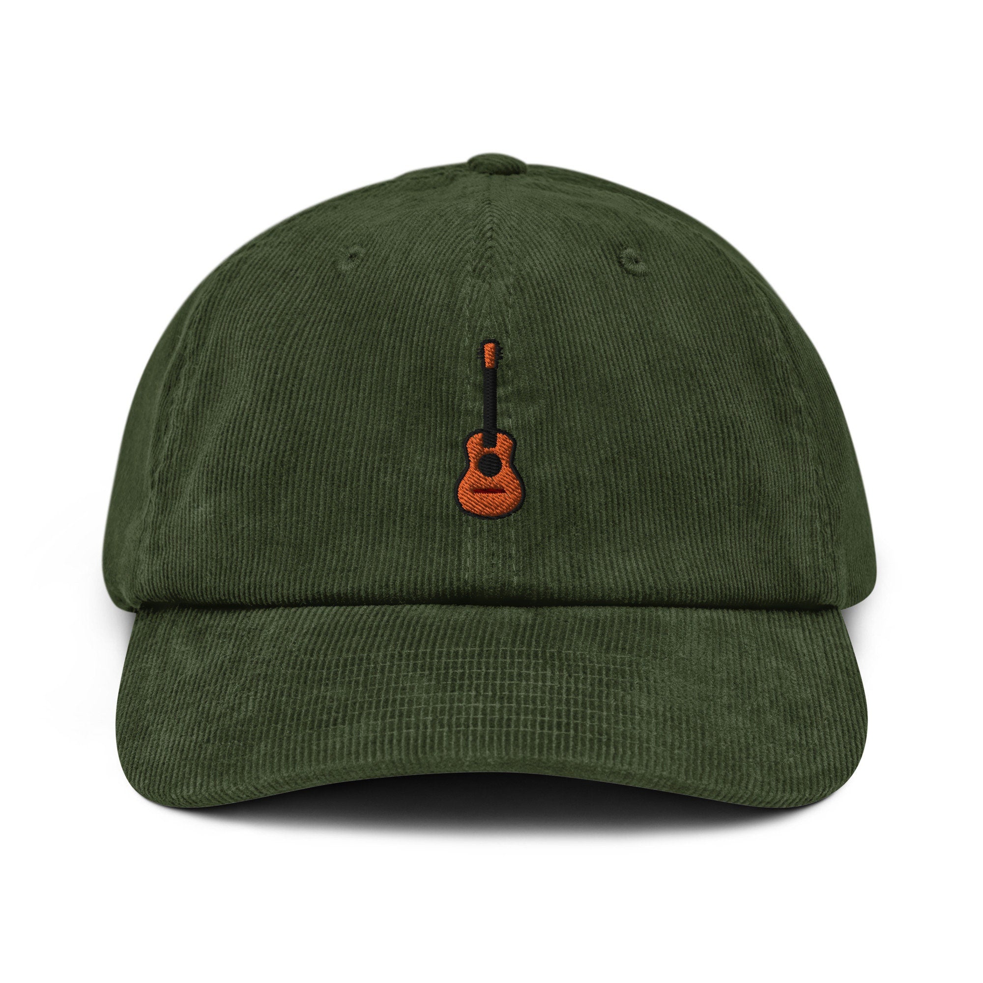 Guitar Corduroy Hat, Handmade Embroidered Corduroy Dad Cap - Multiple Colors