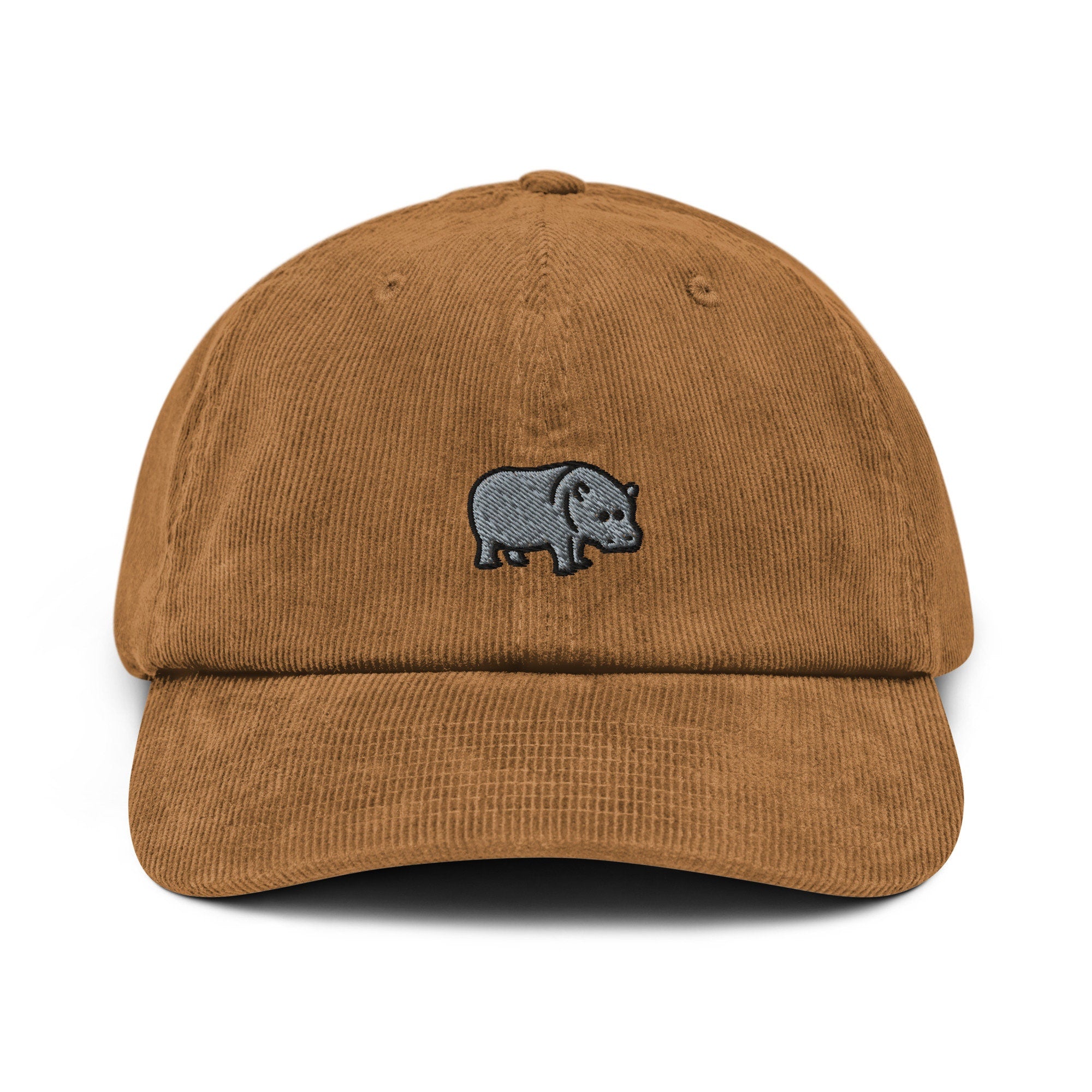 Hippo Corduroy Hat, Handmade Embroidered Corduroy Dad Cap - Multiple Colors