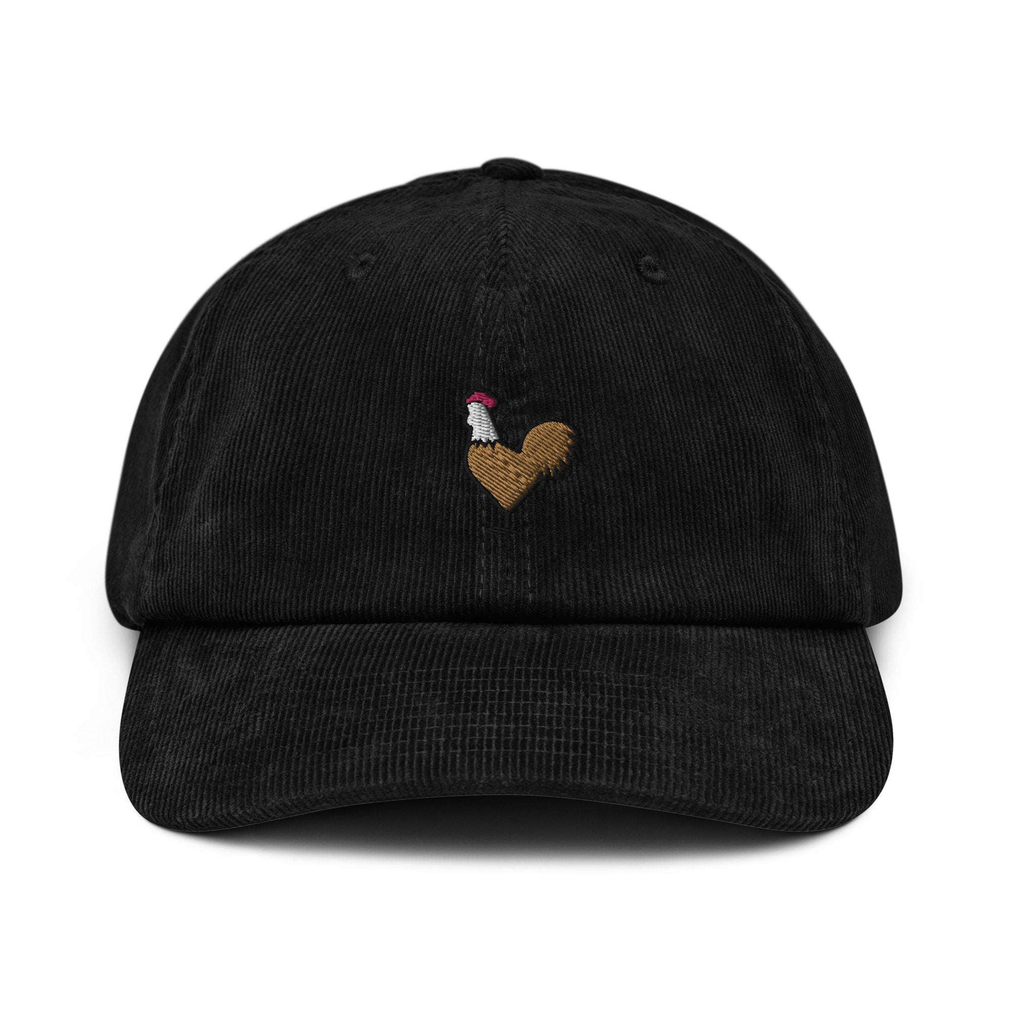 Rooster Corduroy Hat, Handmade Embroidered Corduroy Dad Cap - Multiple Colors