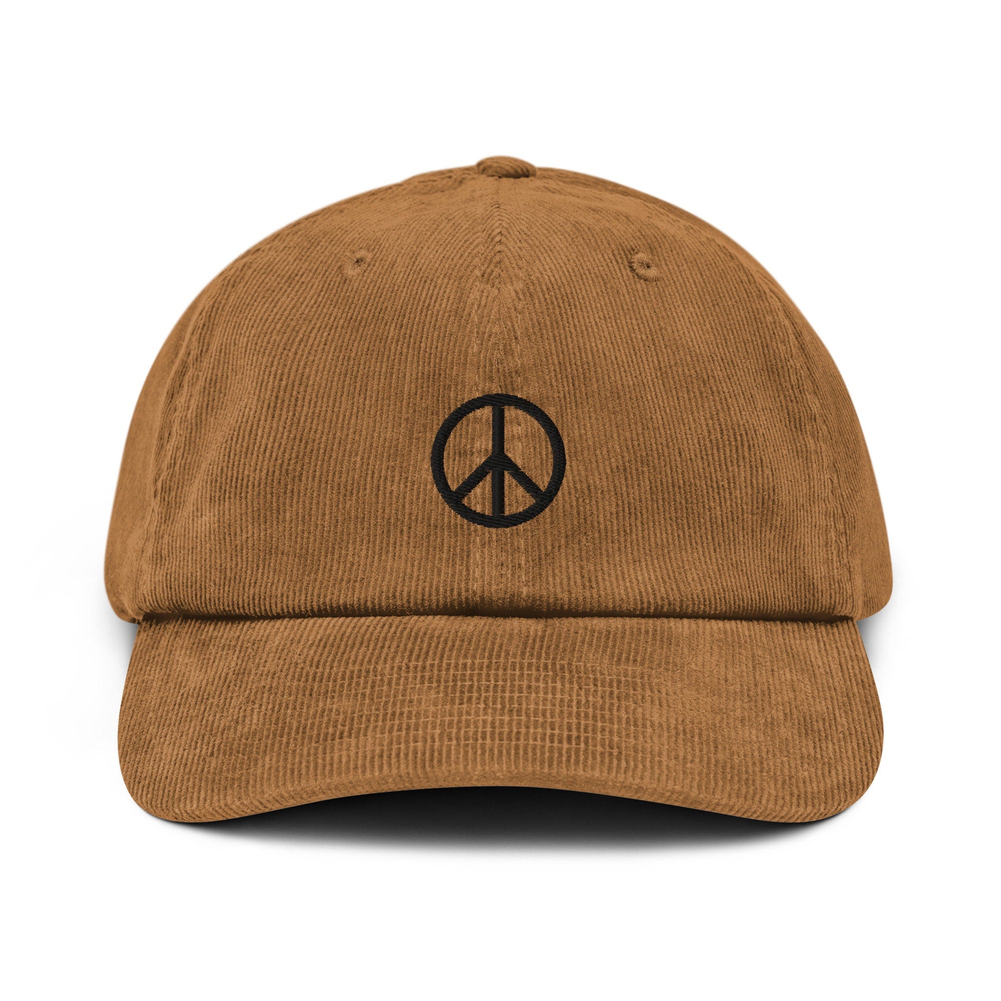 Peace Corduroy Hat, Handmade Embroidered Corduroy Dad Cap - Multiple Colors