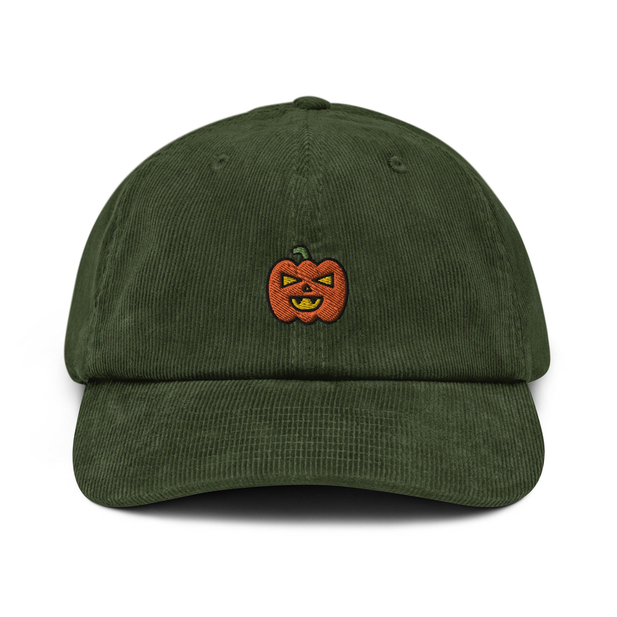 Jack O' Lantern Corduroy Hat, Handmade Embroidered Corduroy Dad Cap - Multiple Colors