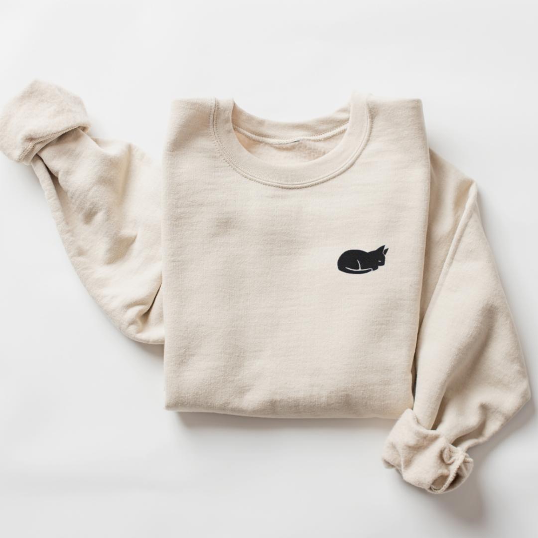 Sleeping Cat Embroidered Sweatshirt