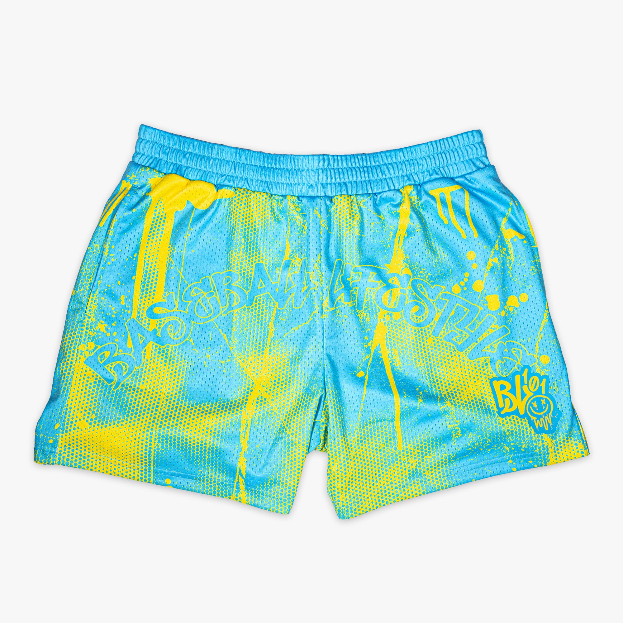 Retro Graffiti Shorts - Blue/Yellow